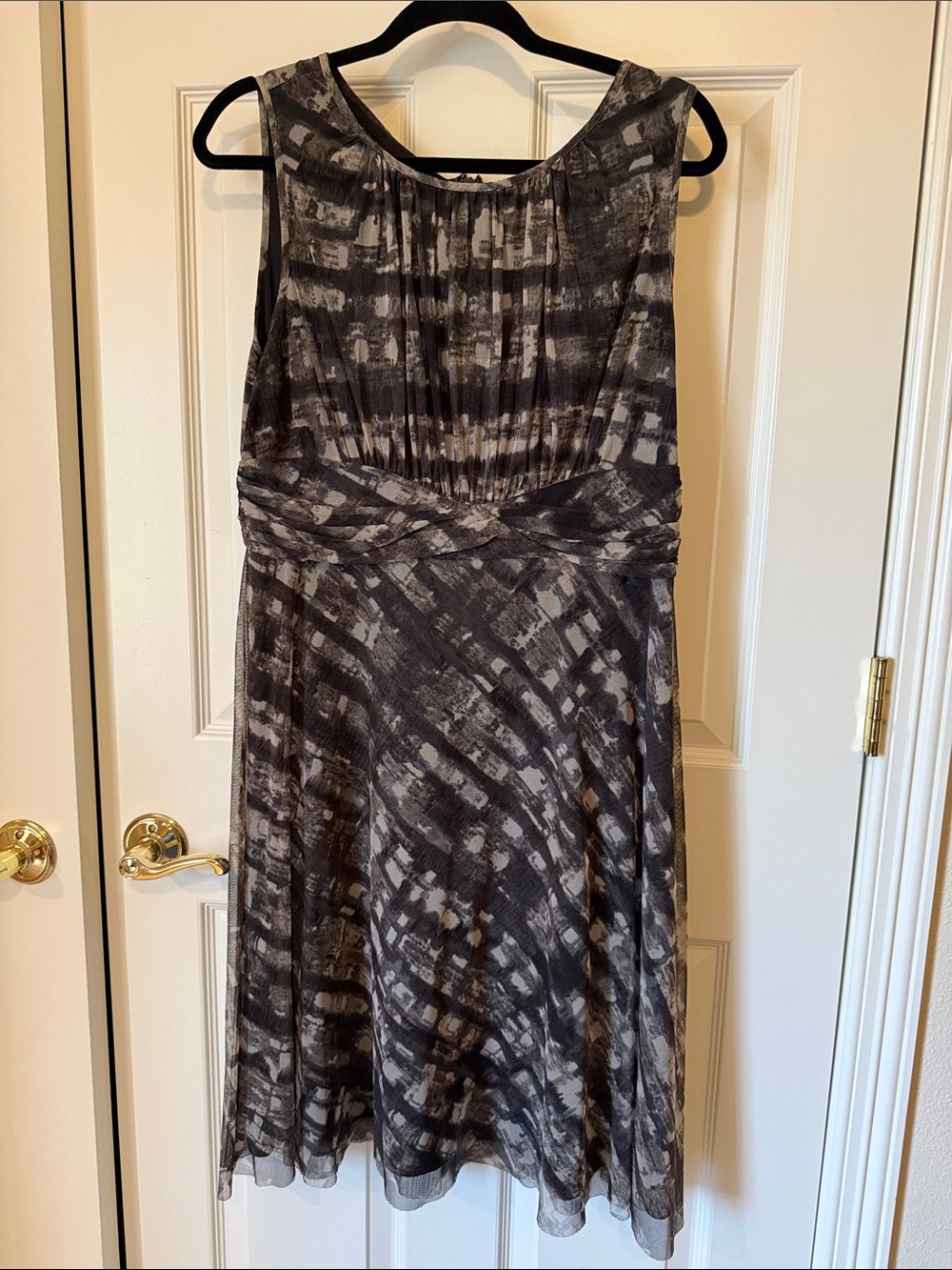 Coldwater Creek Sleeveless Black & Gray Patterned Fit-and-Flare Dress, size PL